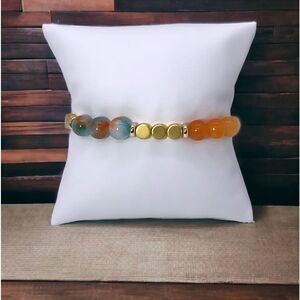 NWT Wool + Pepper Co. Jade & Sunstone Beaded Bracelet with gold accents